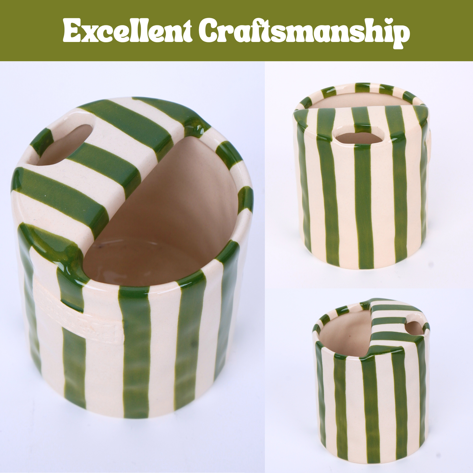 Ceramic Coffee Mug Hand-Painted Striped Art 10oz-Gift Packaged