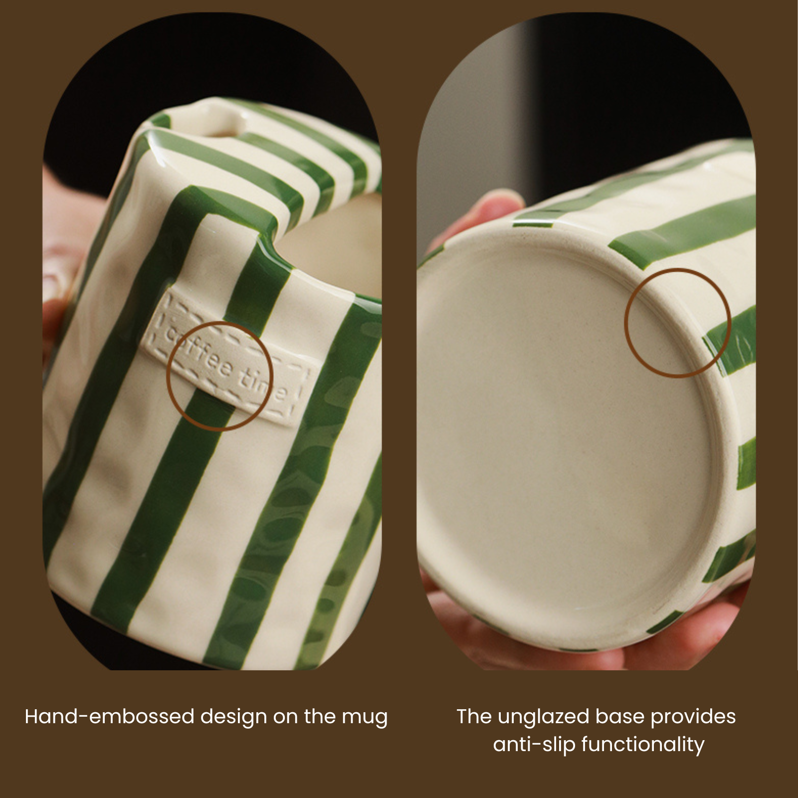 Ceramic Coffee Mug Hand-Painted Striped Art 10oz-Gift Packaged