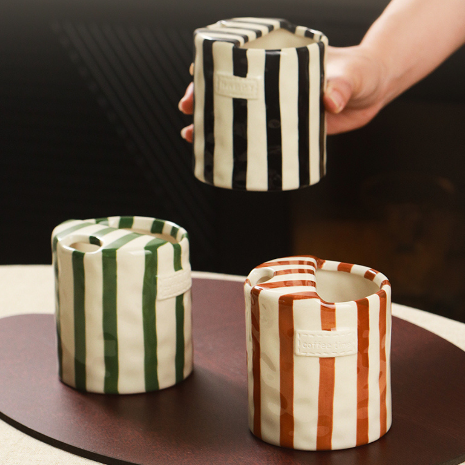 Ceramic Coffee Mug Hand-Painted Striped Art 10oz - Gift Packaged